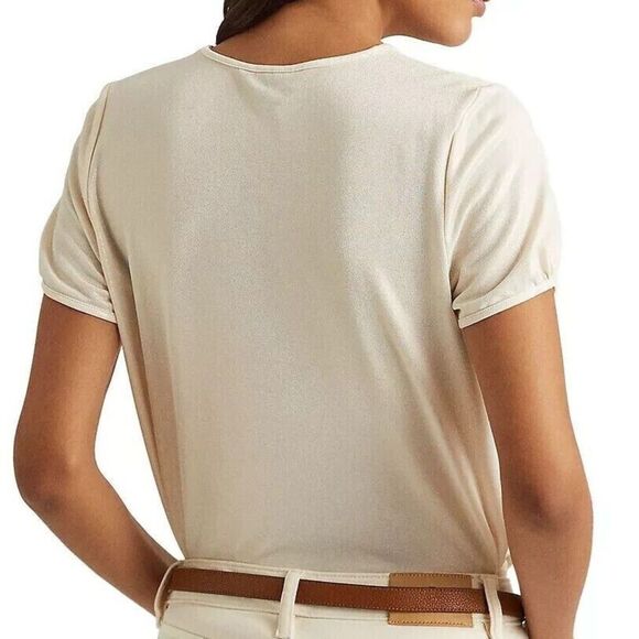 Lauren Ralph Lauren Women's Sz XL Winter Cream Foiled-Metallic Jersey Tee $80 - Picture 10 of 11
